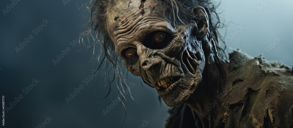 Decrepit male zombie reminiscent of the walking dead With copyspace for text Decrepit male zombie reminiscent of the walking dead With copyspace for text