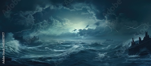 Ocean with stormy winds and dark clouds With copyspace for text