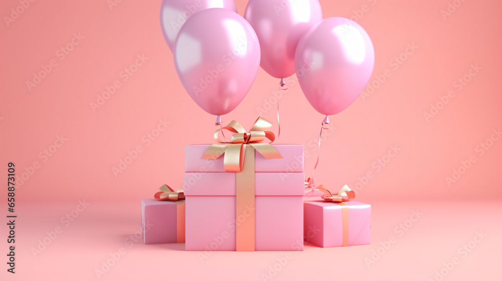 3D rendering of gift box and balloons