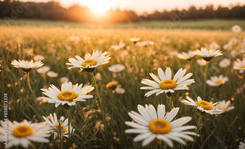 Blooming daisies in a field