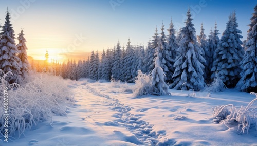 winter landscape glowing by sunlight. © Meow Creations