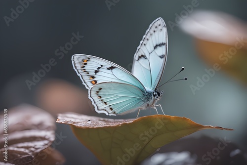 Close-up photography Blue butterfly on a green leave, Large blue butterfly Morpho peleides on green leaves a stunning insect in its natural habitat wildlife  photo