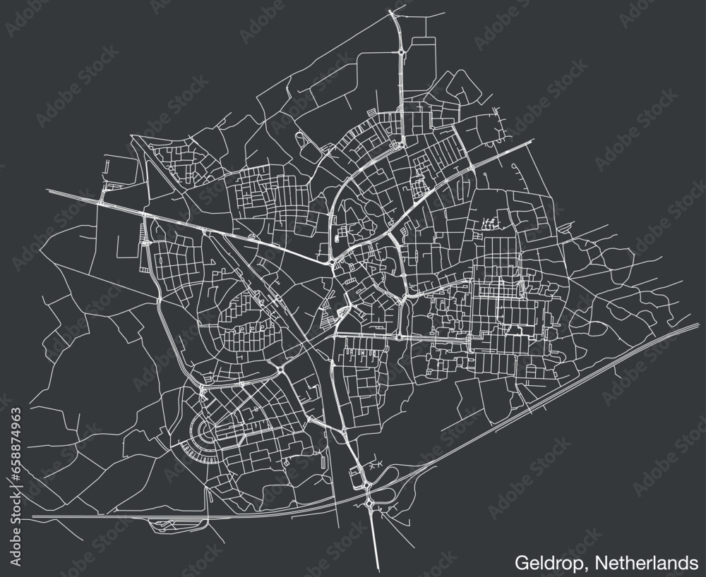 Detailed hand-drawn navigational urban street roads map of the Dutch city of GELDROP, NETHERLANDS with solid road lines and name tag on vintage background