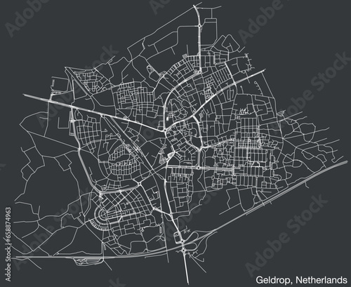 Detailed hand-drawn navigational urban street roads map of the Dutch city of GELDROP, NETHERLANDS with solid road lines and name tag on vintage background