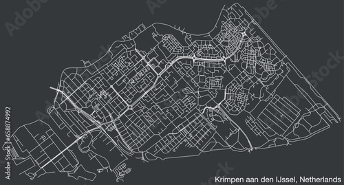 Detailed hand-drawn navigational urban street roads map of the Dutch city of KRIMPEN AAN DEN IJSSEL, NETHERLANDS with solid road lines and name tag on vintage background