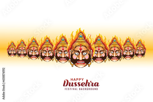 Happy dussehra celebration angry ravan with ten heads card background