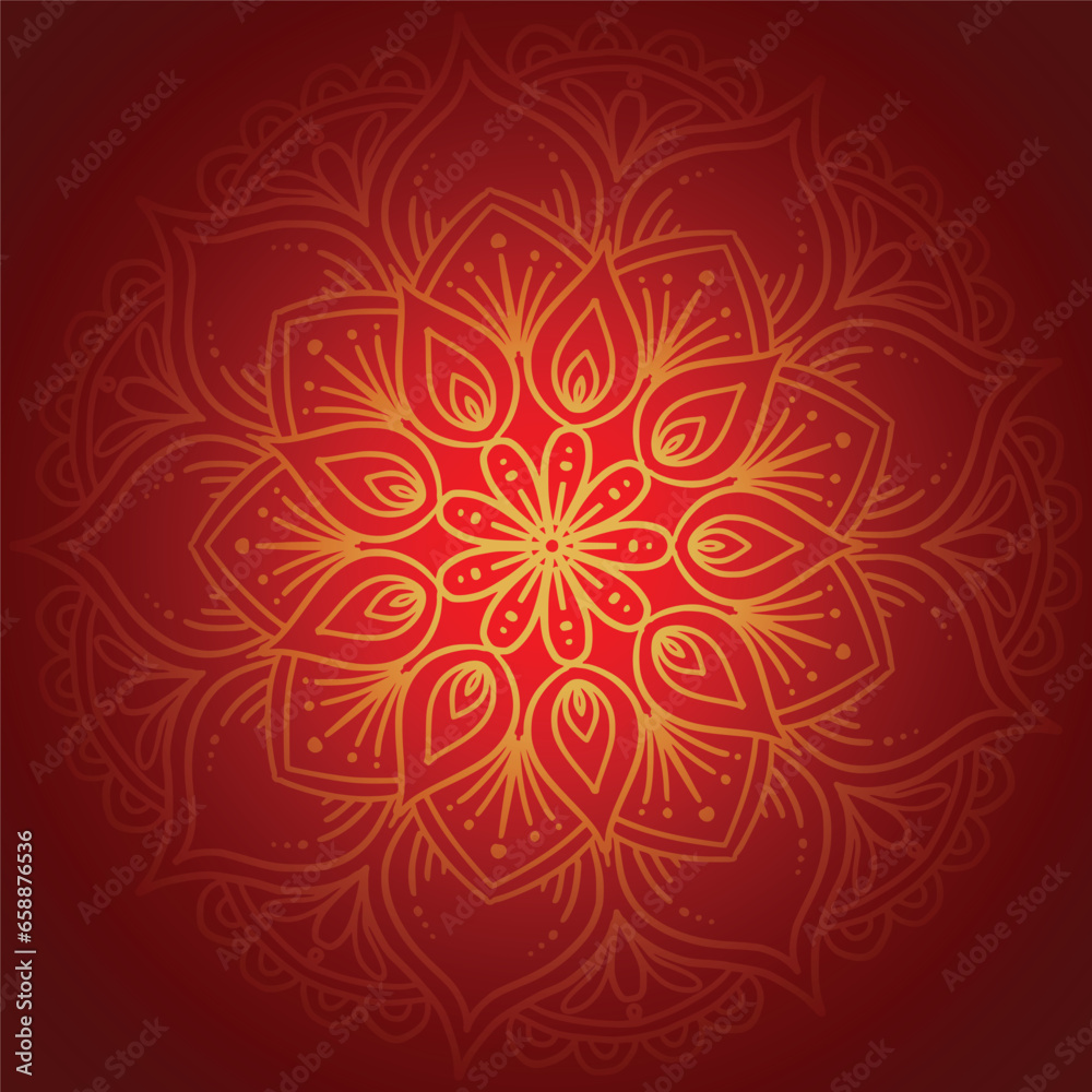 Decorative golden mandala on red background