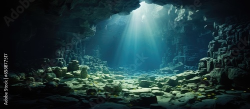 Grand Cayman s underwater grottos provide refuge for small sea creatures to hide from predators With copyspace for text