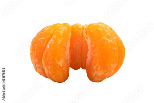 Isolated citrus segments. Collection of tangerine, orange and other citrus fruits peeled segments isolated on white background with clipping path.