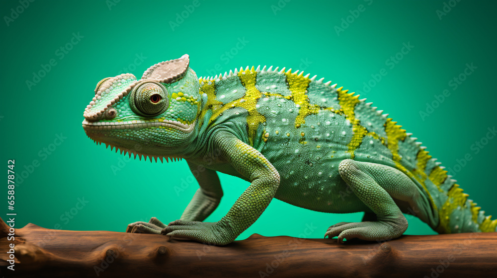 Fototapeta premium Beautiful color of panther chameleon, colorful lizard, chameleon closeup with isolated background