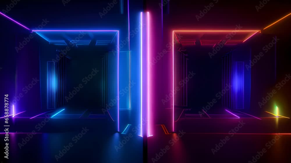 Red and Blue Neon Glowing Futuristic Corridor Intro - Generative AI Red and Blue Neon Glowing Futuristic Corridor Intro - Generative AI