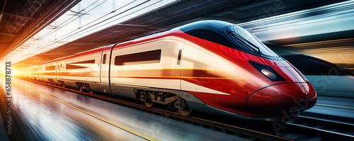 High speed train in motion. High speed transportation concept.