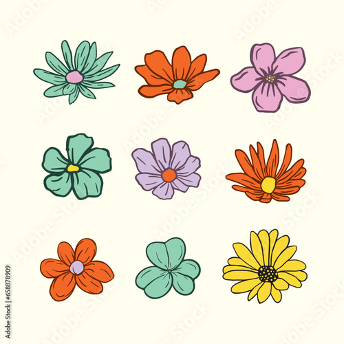 Fototapeta Naklejka Na Ścianę i Meble -  hand drawn flower Vector Illustration. Colorful floral background. Vector background in 90s, 00s, 70s, 80s Flower.