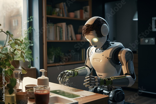 AI robot machine becomes a household assistant in the kitchen