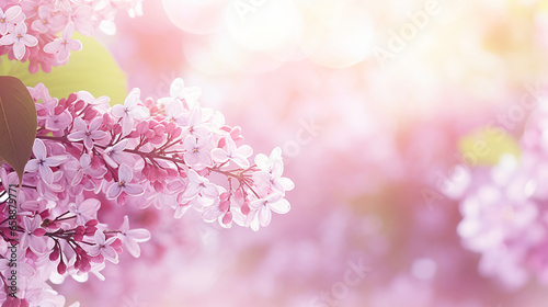 Gentle pink-white lilac branches on blurred greenery