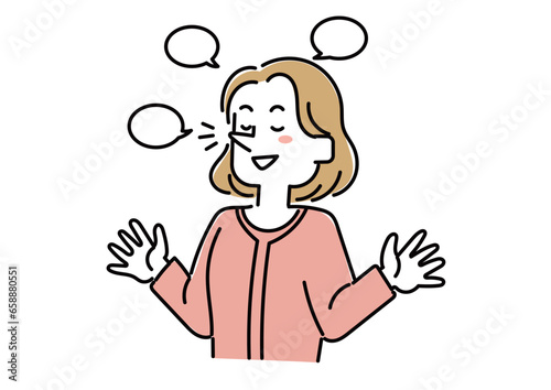 得意げに自慢話をする女性のイラスト
