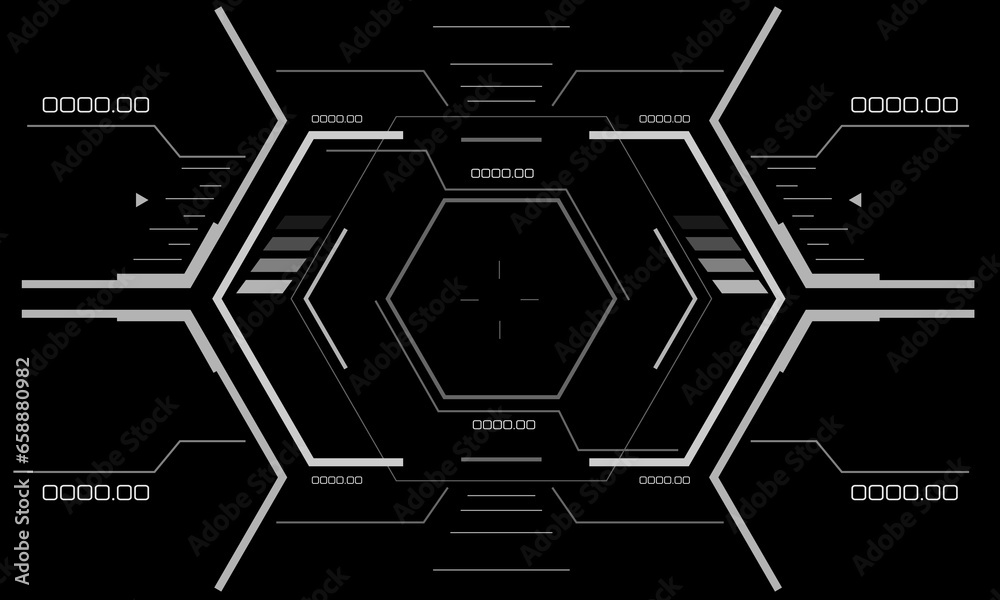 HUD sci-fi interface screen view white geometric on black design virtual reality futuristic technology creative display vector HUD sci-fi interface screen view white geometric on black design virtual reality futuristic technology creative display vector