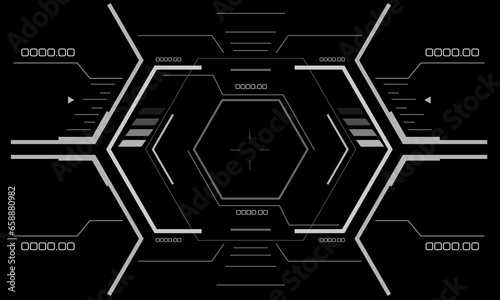 HUD sci-fi interface screen view white geometric on black design virtual reality futuristic technology creative display vector
