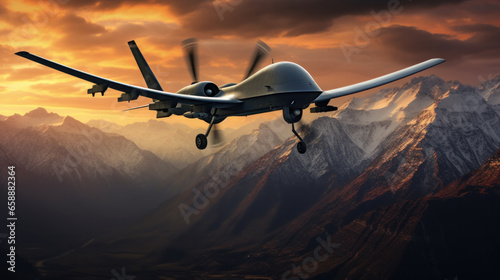 War drone on runway in night sky