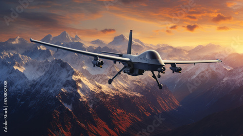 War drone on runway in night sky photo