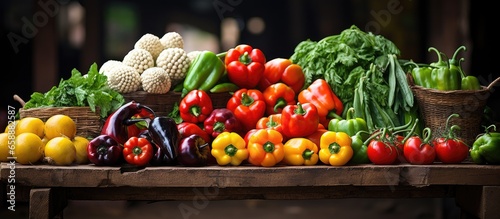 Market stall selling produce With copyspace for text