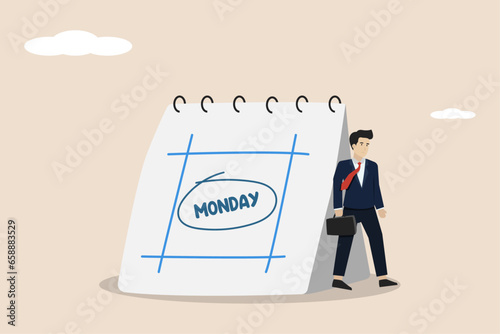 Monday blues, tired of routine office work, workers are depressed, sleepy and frustrated on Monday morning, entrepreneurs are tired and lazy about going to work with the calendar showing Monday.