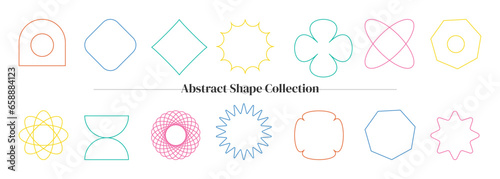 Geometric forms. Abstract shapes. Isolated star elements. Retro geometry figures set. Silhouette crosses and flowers. Contemporary basic lines. Squares and circles graphic design  