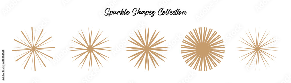 Collection of gold starburst sparkle rounded circle vector graphic design set.	
