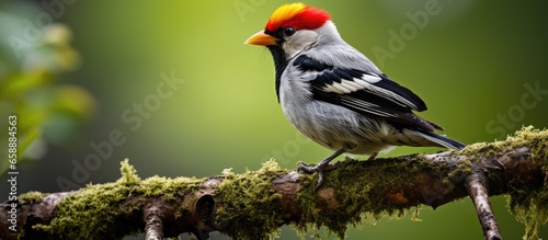 Brazil s Pantanal forest is home to a Yellow billed Cardinal restful on a perch With copyspace for text photo