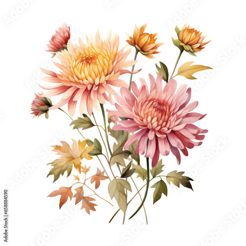 Autumn Flowers Watercolor Clipart  Fall Floral Art  Vintage Flower Illustration