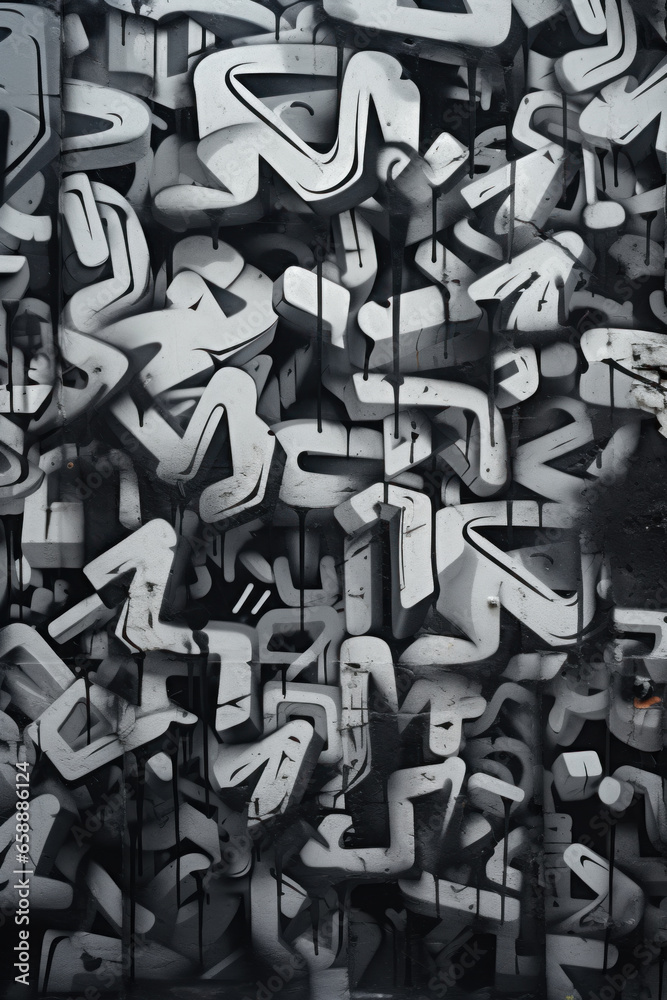 Fototapeta premium Black and white graffiti mural's street art wall background