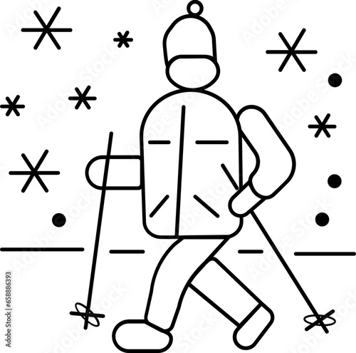 Walking with skiing poles outline icon