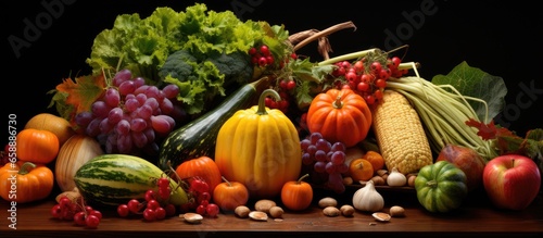 Autumn produce arranged in a still life With copyspace for text