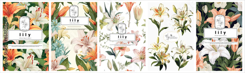 Set of Elegant lily, Realistic Vector Illustrations of Flowers, Leaves, and Plants for Backgrounds, Patterns, and Wedding Invitations.