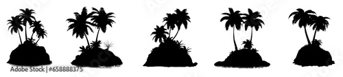 Set of silhouette tropical island with palm trees  isolated on white and transparent background  ai generate