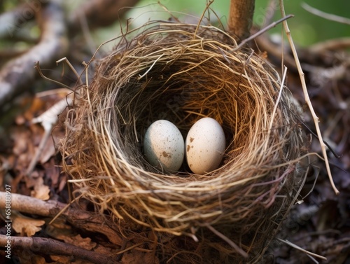 a bird nest with eggs