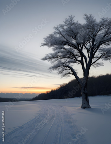 Generative KI winterliche Landschaft mit Bäumen © Stefan