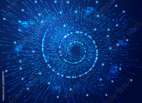 concept of digital transformation or big data, graphic of dotted helix shape with technology elements