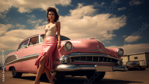 Woman with Classic Car Vintage