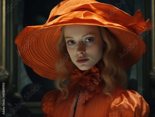 a woman in an orange hat