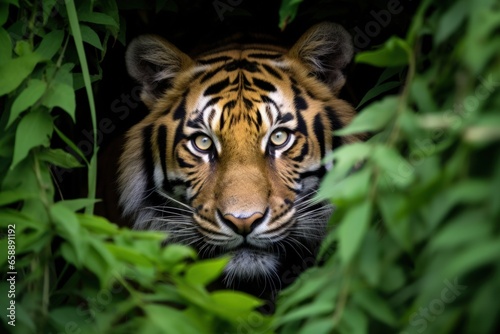 a tiger looking through leaves © sam