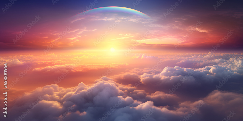 Beautiful rainbow over the clouds at sunset