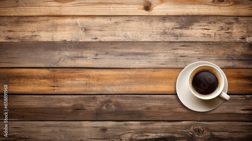 a cup of coffee on a wooden table