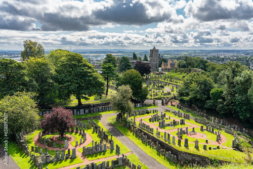 View of the medieval cemetery of the city of Stirling, site of great battles, Scotland.
