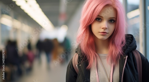 a girl with pink hair