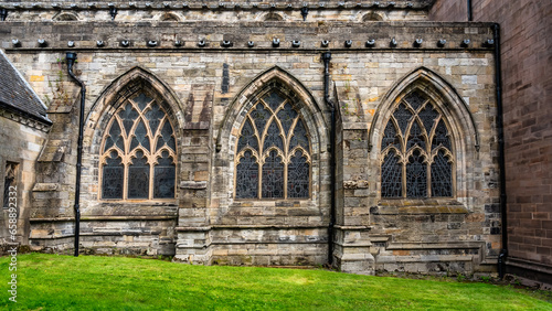 Medieval arches on the facade of Stirling Church in Scotland.