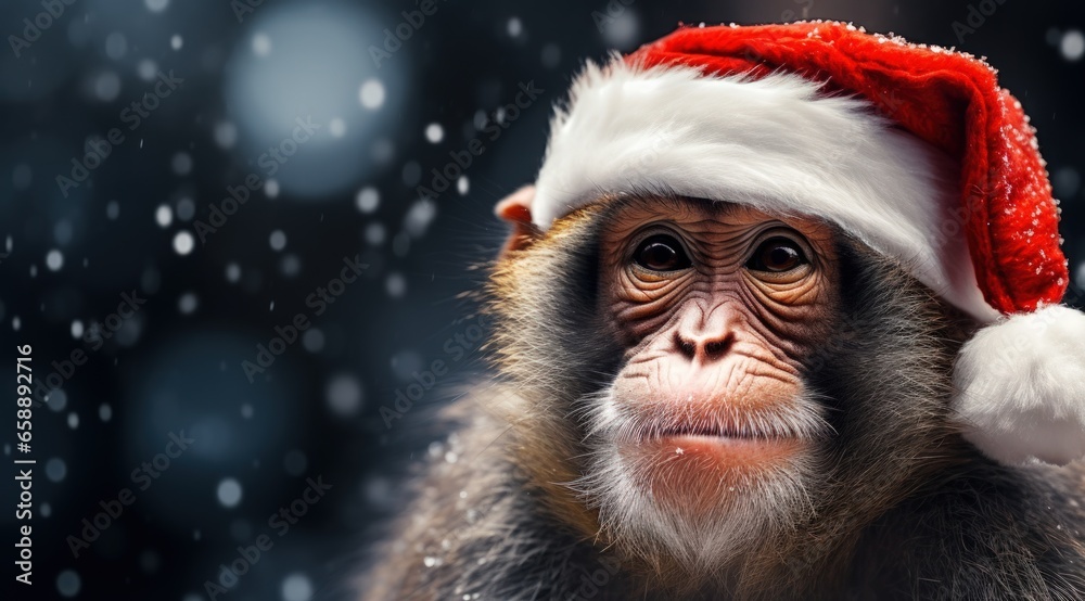 a monkey wearing a santa hat