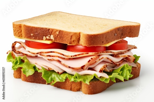 Delicious turkey sandwich isolated on a white background generative ai photo
