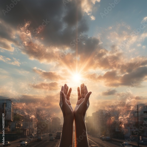 Human hands open palm up worship