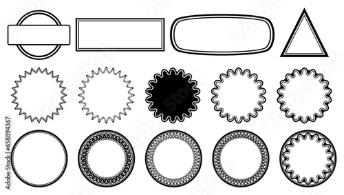 Set of vector icons in stamp frame shapes